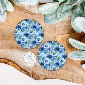 Blue Floral Car Coasters | Car Accessories | Car Coaster | Washable